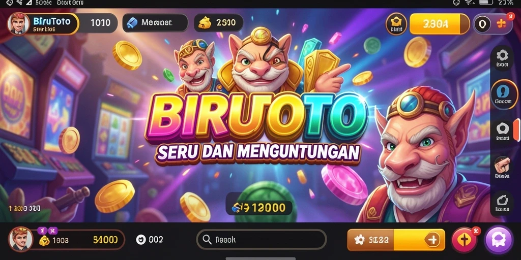 Tampilan gameplay BIRUTOTO dengan gulungan berputar dan fitur bonus menggiurkan.