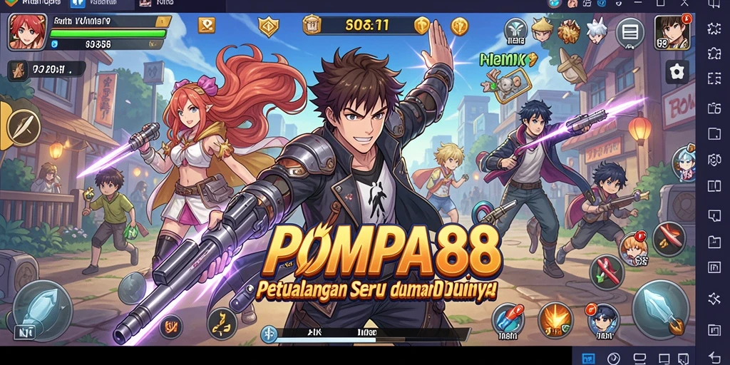 Tampilan gameplay POMPA88 yang penuh aksi dan karakter anime.