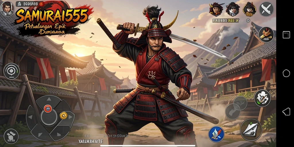 Tampilan gameplay menegangkan di dunia samurai yang epik.