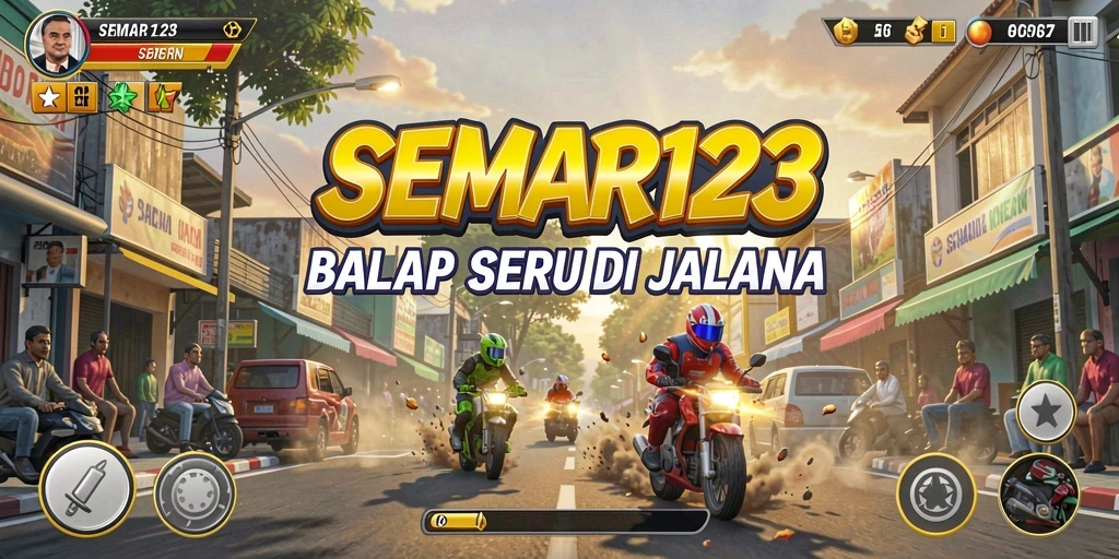 Screenshot utama SEMAR123 menampilkan aksi balapan intens dan seru.