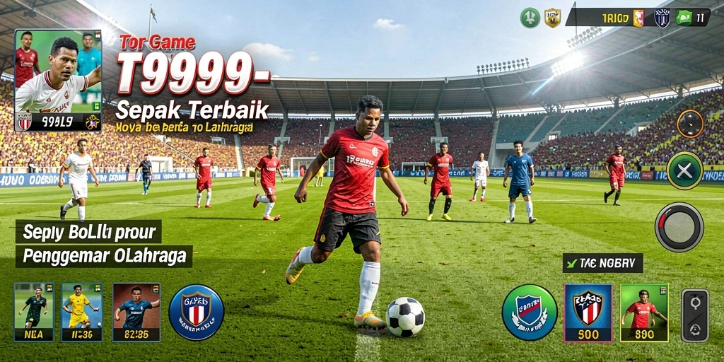 Tampilan gameplay menarik di T9999 dengan aksi sepak bola yang mendebarkan.