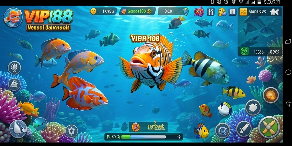 Screenshot gameplay VIP188 menampilkan aksi seru saat menembak ikan.