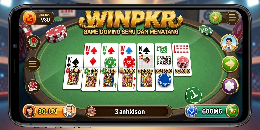 Tampilan gameplay seru dalam WINPKR, game Domino yang mengasyikkan.